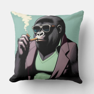 Throw pillows, gorilla wearing sunglasses smoking pillow