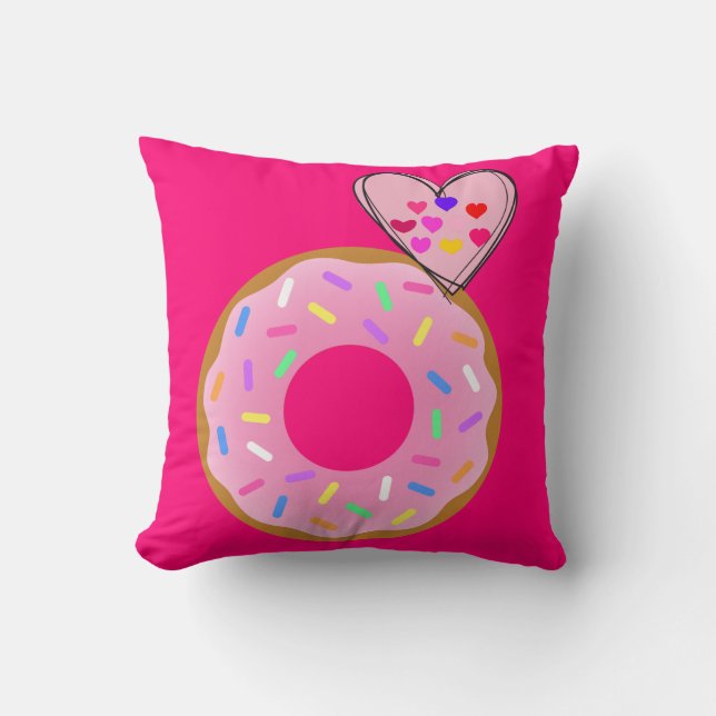 Throw Pillows Pink Donut Sprinkles Hearts (Front)