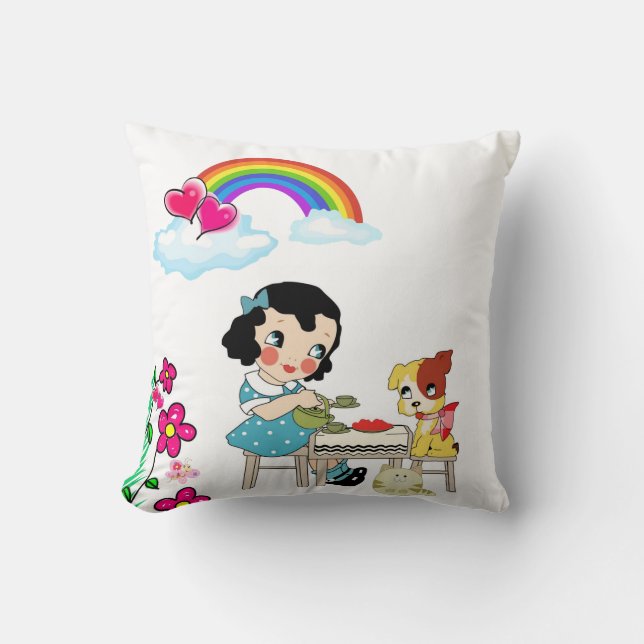 Throw Pillows Rainbow Cat Floral Vintage Dog (Front)