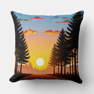 Throw pillows, Sunset above forest road Throw Pillow