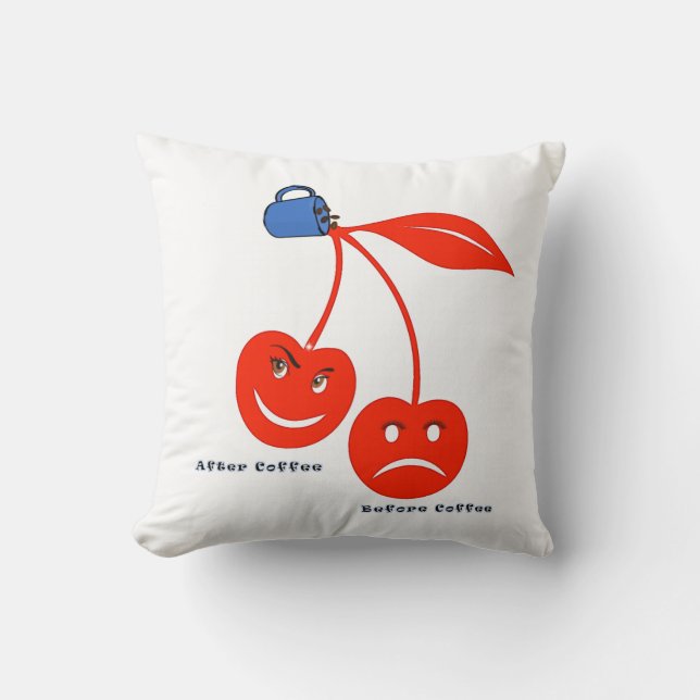 Throw Pillows White Before After Coffee Cherries (Front)