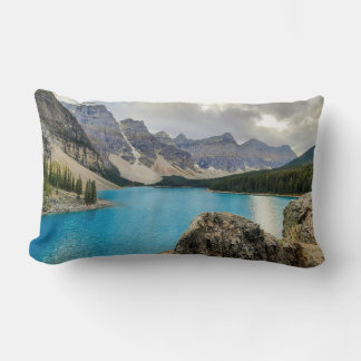 Throw Pillows with Blue Lake among Rock Mountains
