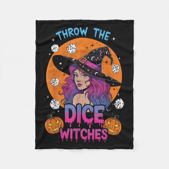 Throw The Dice Witches Bunco Party Funny Halloween Fleece Blanket (Front)