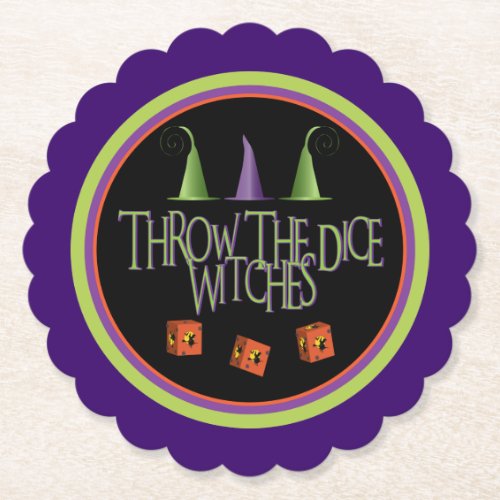 Throw The Dice Witches Funny Bunco October Theme Paper Coaster