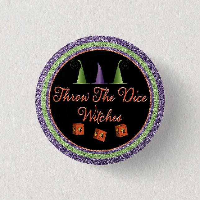  Throw The Dice Witches Halloween Sparkle Bunco Button (Front)