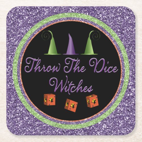 Throw The Dice Witches Halloween Sparkle Bunco Square Paper Coaster