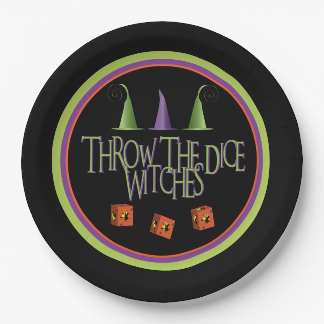 Throw The Dice Witches October Theme Bunco Paper Plates (Front)