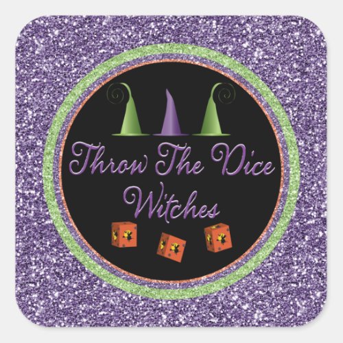 Throw The Dice Witches Purple Sparkle Bunco Square Sticker