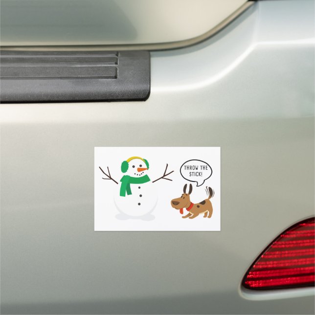 Throw The Stick Snowman & Dog Cute Funny Christmas Car Magnet (In Situ)