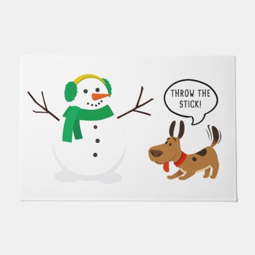 Throw The Stick Snowman  Dog Cute Funny Christmas Doormat