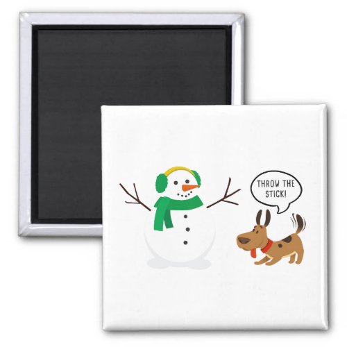 Throw The Stick Snowman  Dog Cute Funny Christmas Magnet