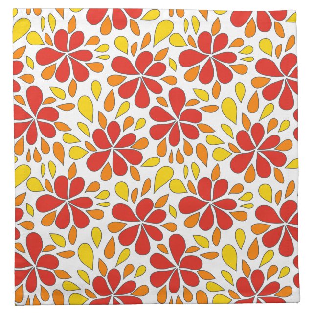 Throwback 1970s Red Yellow Orange Abstract Flowers Cloth Napkin (Front)