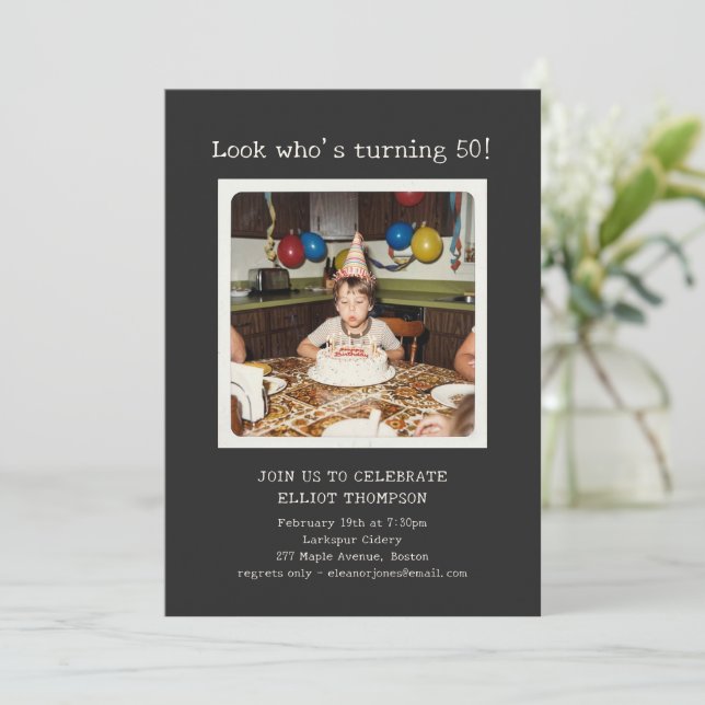 Throwback Photo Milestone 50th Birthday Party Fun Invitation (Standing Front)