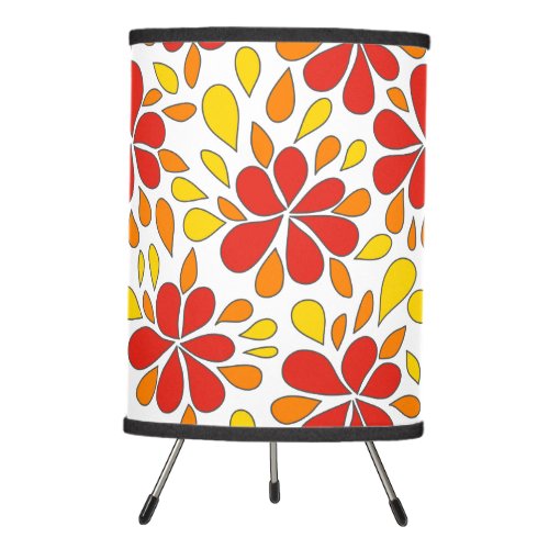 Throwback Retro Abstract Flowers Red Orange Yellow Tripod Lamp