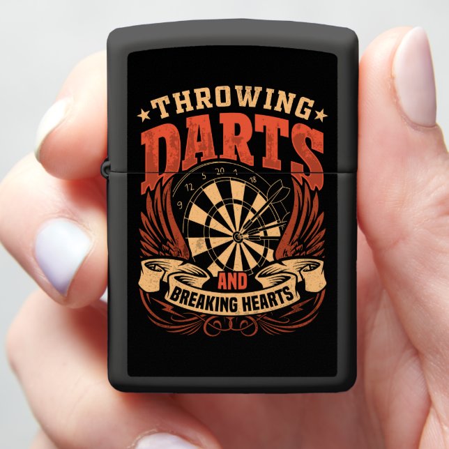 Throwing Darts and Breaking Hearts - Funny Dart Zippo Lighter (In Hand)