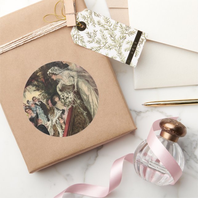 Throwing the Bouquet Classic Round Sticker (Gifting)