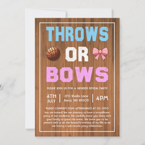 Throws or Bows Gender Reveal Invitation