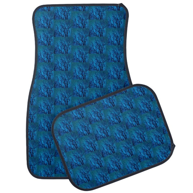 Thru The Glass, Weeping Tree Abstract Pattern Blue Car Floor Mat (Set)