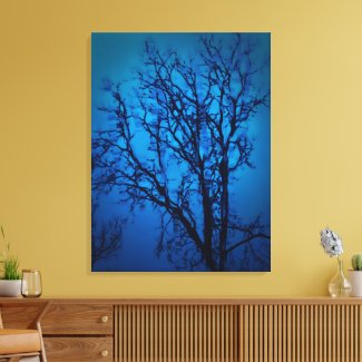 Thru The Glass, Weeping Tree Blue Abstract Art