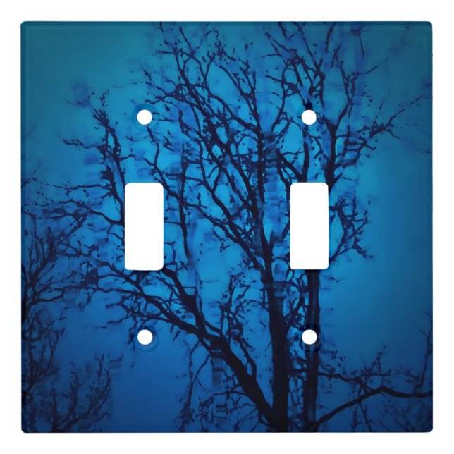 Thru The Glass, Weeping Tree Blue Abstract Art Light Switch Cover (Front)