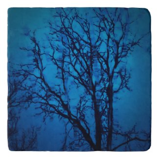 Thru The Glass, Weeping Tree Blue Abstract Art