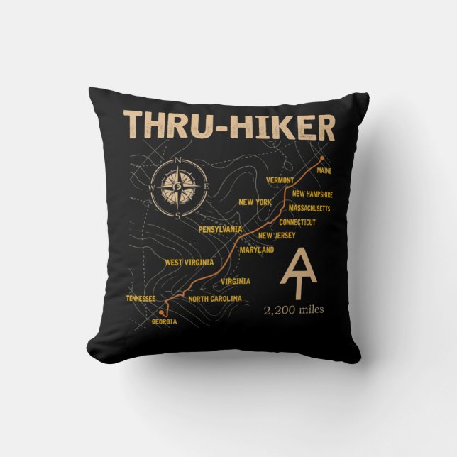 Thruh Hiker Appalachian Trail Hiking  Throw Pillow (Front)