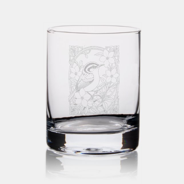 Thryothorus Bird Surrounded By Yellow Jasmine Flow Rocks Glass (Glassware)