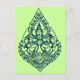 THTHREE HEAD BUDDHA PRAYING LAO, THAI & CAMBODIA POSTCARD