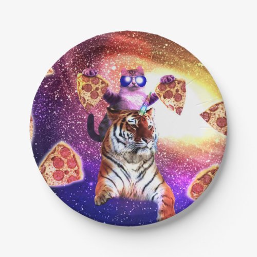 Thug Space Cat On Tiger Unicorn Paper Plates