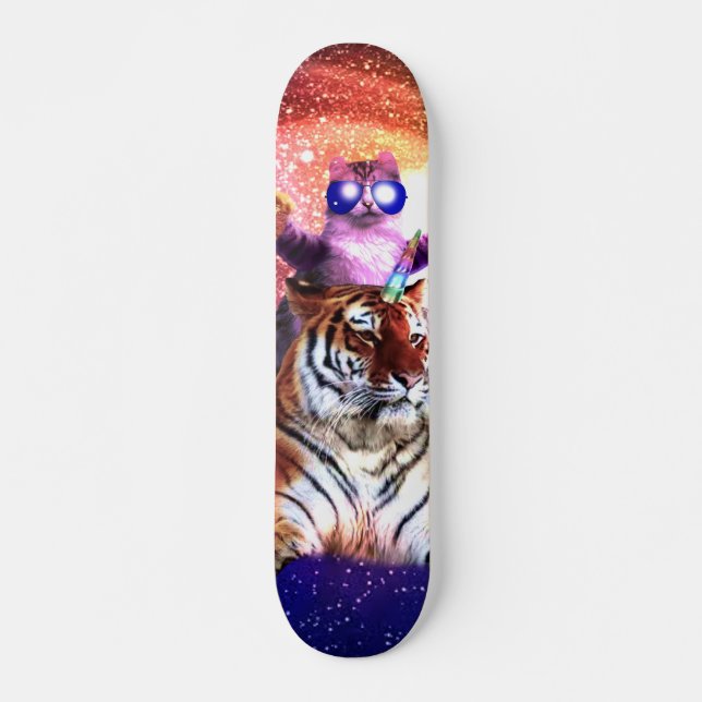 Thug Space Cat On Tiger Unicorn Skateboard (Front)