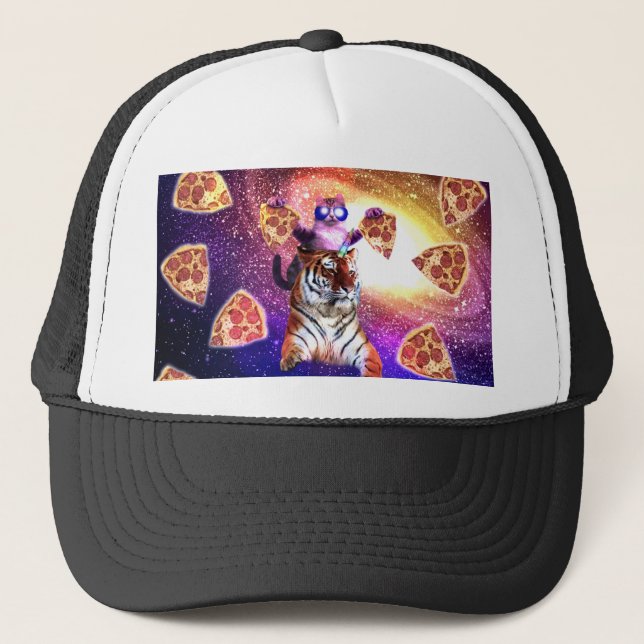 Thug Space Cat On Tiger Unicorn Trucker Hat (Front)