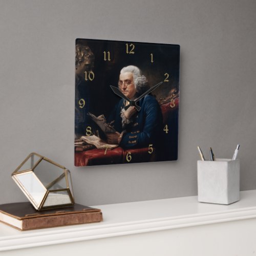 Thumb Portrait Benjamin Franklin at White House  Square Wall Clock