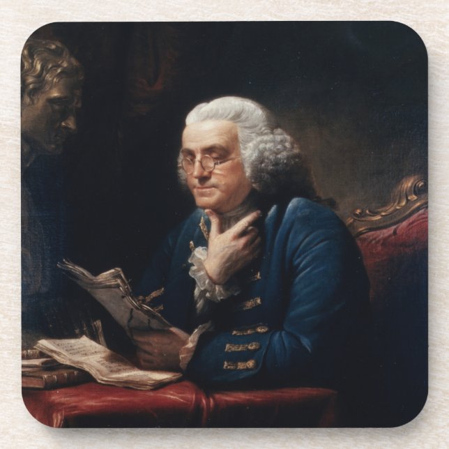 Thumb Portrait, Benjamin Franklin Founding Father Beverage Coaster (Front)