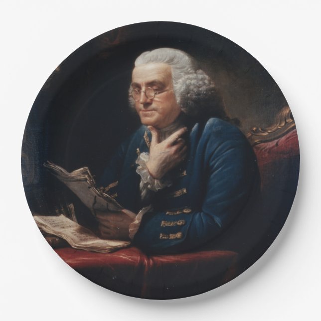 Thumb Portrait, Benjamin Franklin Founding Father Paper Plates (Front)