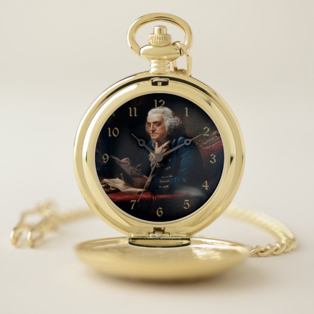 Thumb Portrait, Benjamin Franklin Founding Father Pocket Watch (Inside)