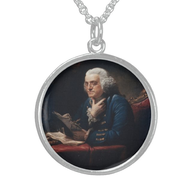 Thumb Portrait, Benjamin Franklin Founding Father Sterling Silver Necklace (Front)