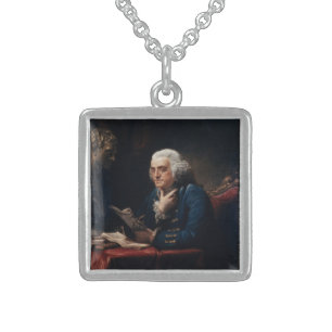 Thumb Portrait, Benjamin Franklin Founding Father Sterling Silver Necklace
