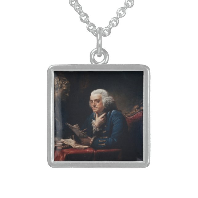 Thumb Portrait, Benjamin Franklin Founding Father Sterling Silver Necklace (Front)