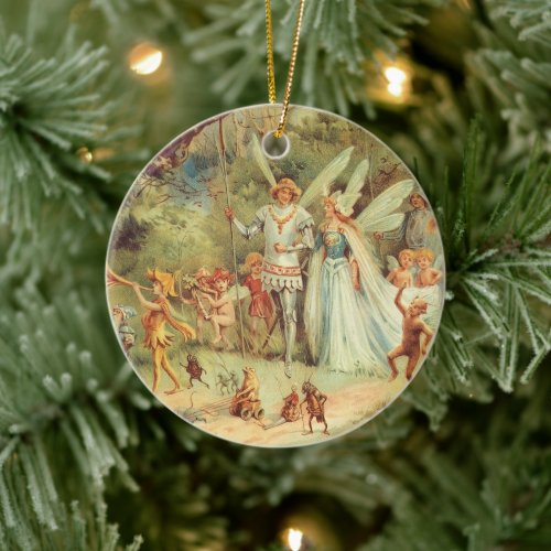 Thumbelina and Prince Wedding, Vintage Fairy Tales Ceramic Ornament