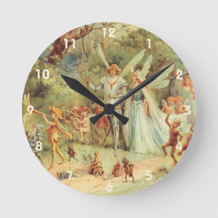Thumbelina and Prince Wedding, Vintage Fairy Tales Round Clock