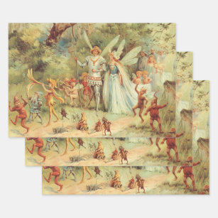 Thumbelina and Prince Wedding, Vintage Fairy Tales Wrapping Paper Sheets