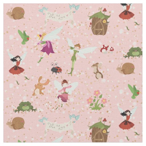 Thumbelina Fairies Flower Angels pink/gold glitter Fabric