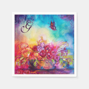 THUMBELINA,FLOWER BASKET AND BUTTERFLY MONOGRAM PAPER NAPKINS
