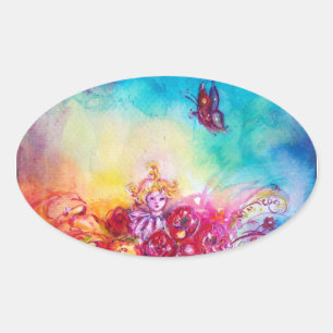 THUMBELINA ,FLOWER BASKET AND BUTTERFLY OVAL STICKER