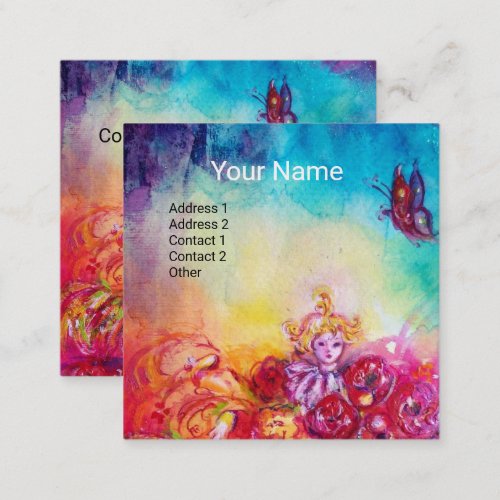 THUMBELINAFLOWER BASKET AND BUTTERFLY SQUARE BUSINESS CARD