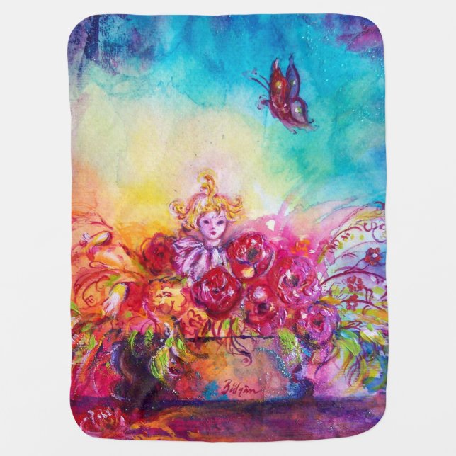 THUMBELINA IN FLOWER BASKET,BUTTERFLY BABY BLANKET (Front)