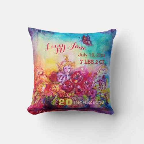 THUMBELINA IN FLOWER BASKETBUTTERFLY Baby Status Throw Pillow