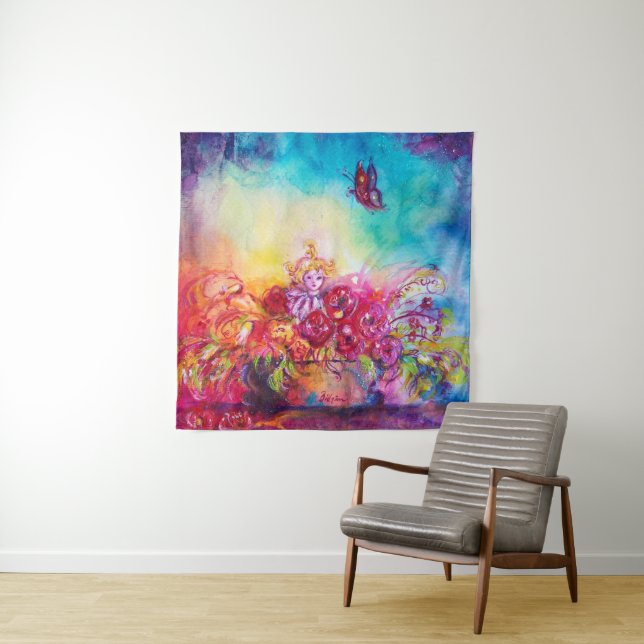 THUMBELINA IN FLOWER BASKET,BUTTERFLY TAPESTRY (In Situ (Horizontal))