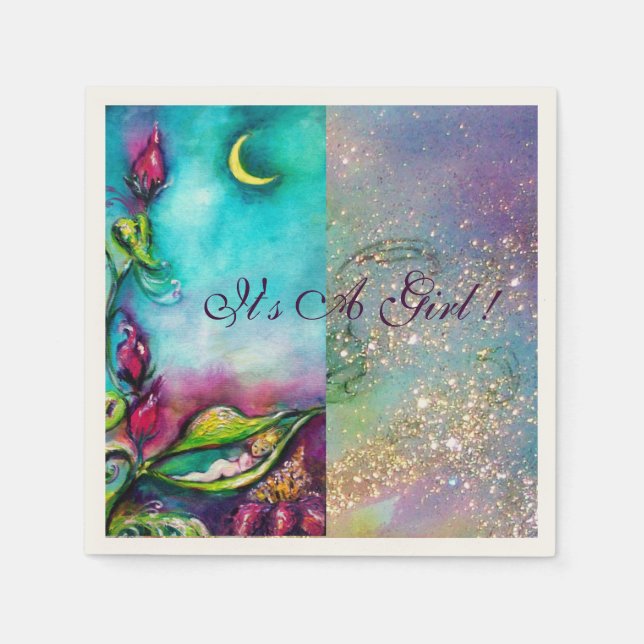 THUMBELINA "IT'S A GIRL" BABY SHOWER MONOGRAM PAPER NAPKINS (Front)