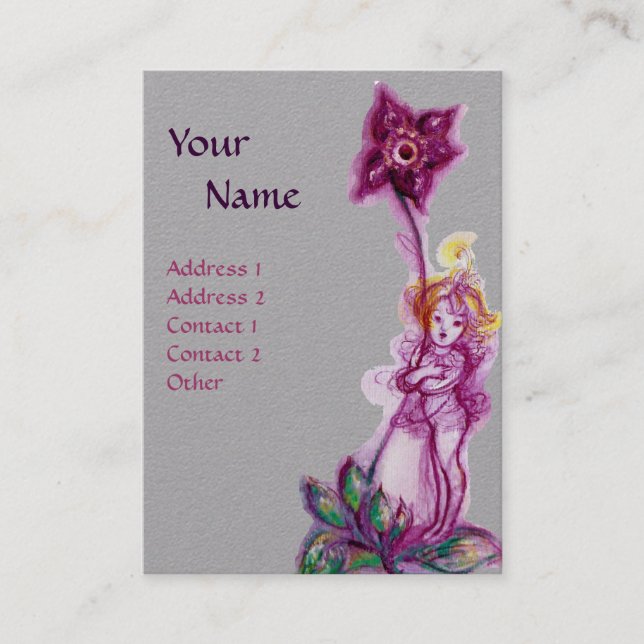 THUMBELINA MONOGRAM Ultra Violet Flower Grey Paper Business Card (Front)
